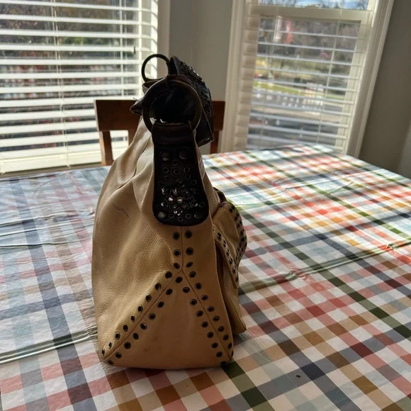 Betsey Johnson Beige Hobo Bag with Black Studs - Picture 5 of 8